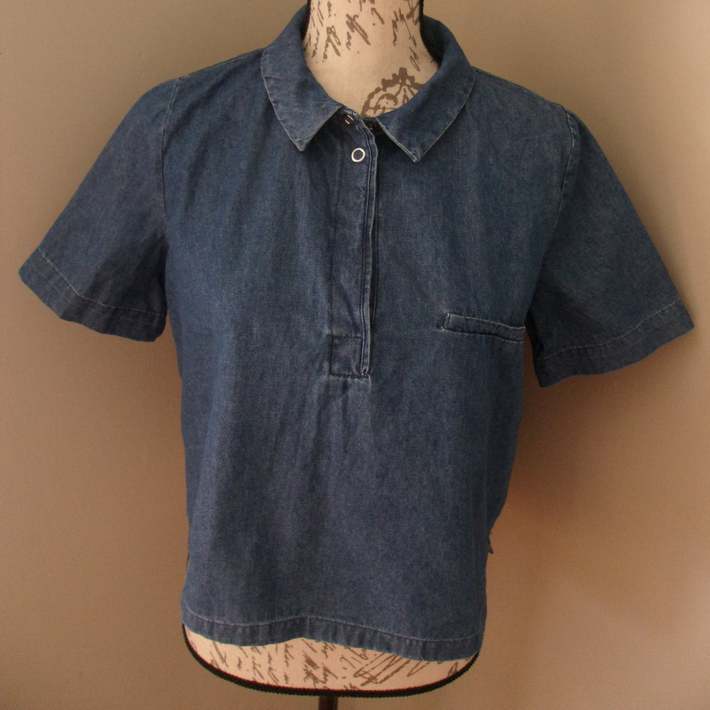 Zara Trafaluc Denim Crop Shirt LARGE - Picture 2 of 4